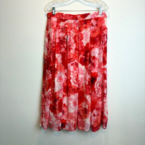 Roz & Ali Dresses & Skirts - Roz & Ali Floral Ciffon Skirt Size 12 Pink Red Flowers Elastic Back Waist Zip